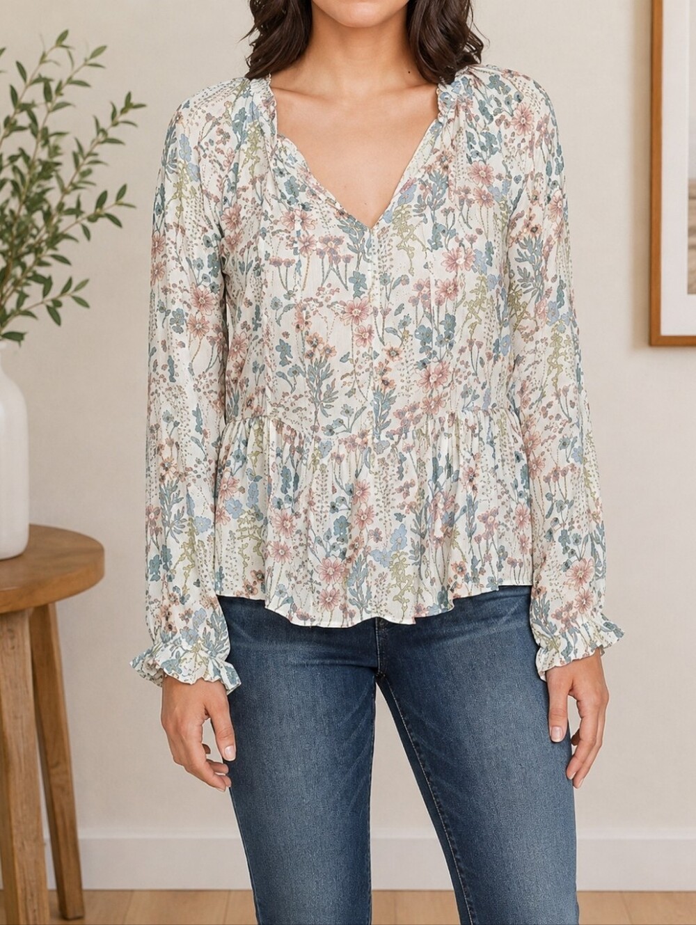 Size S William Rast floral printed necktie blouse
